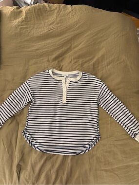 Blu Pepper White and Navy Striped Long-Sleeve Henley
